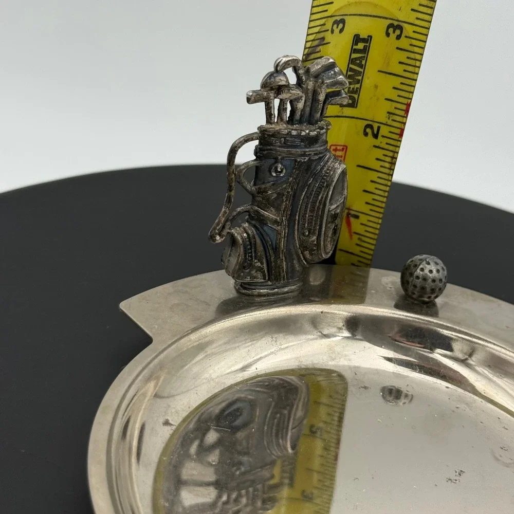 Vintage Golf Bag and Ball Silver Tone Metal Valet Tray Trinket Dish Ashtray